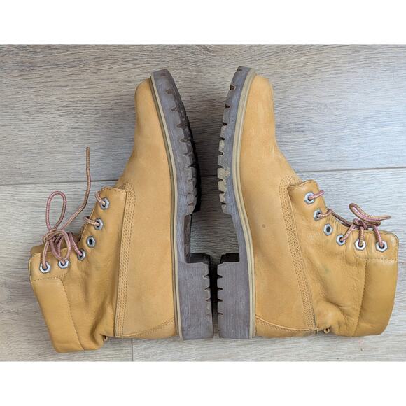 Timberland Womens Jayne Leather Hiking Boots 6 Saddle Brown Pink Fold Cuff Ankle - Picture 4 of 12